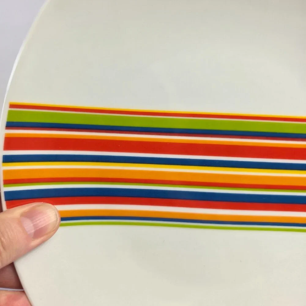 TWO Tabletops Unlimited Gallery Westwood Salad Plates White Multicolor Stripes